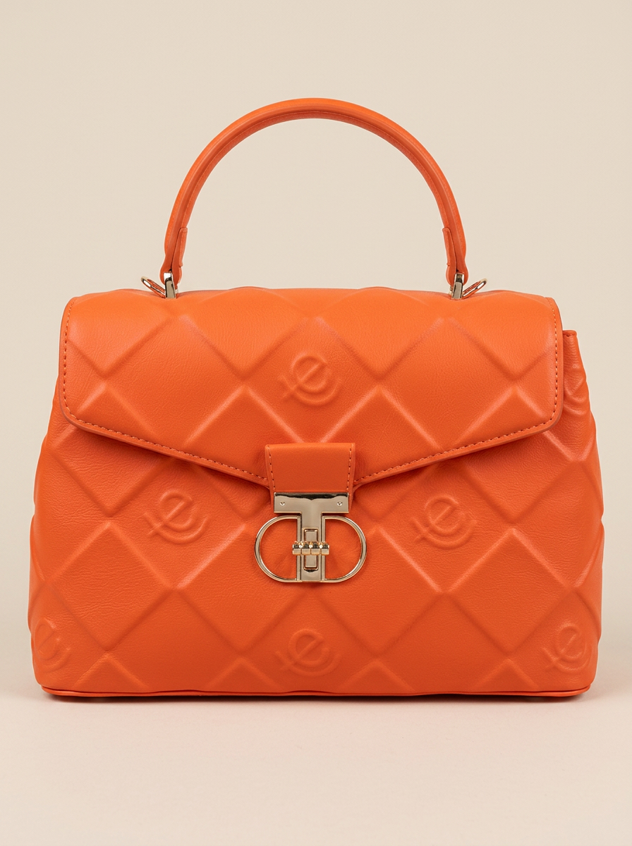 Sac à main matelassé orange avec fermoir doré — accessoire Emydia Élégance