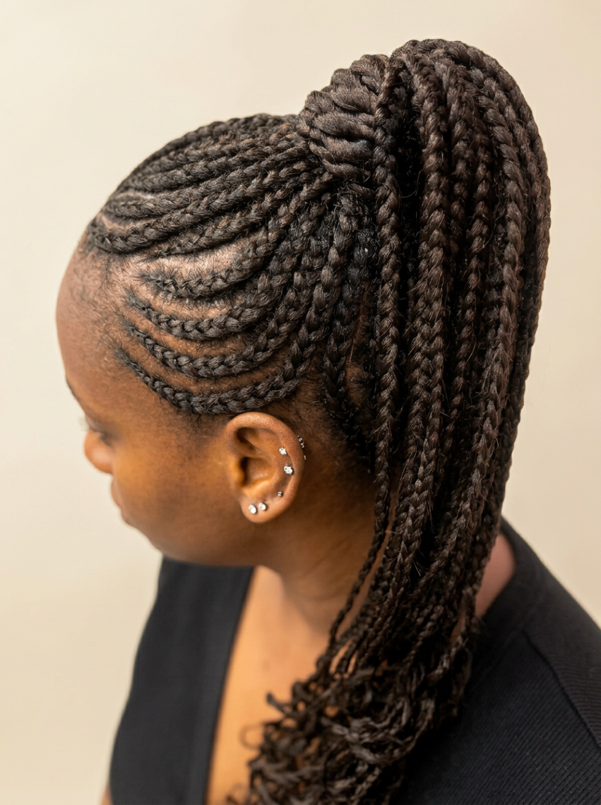 Tresses avec mèche en queue de cheval — profil